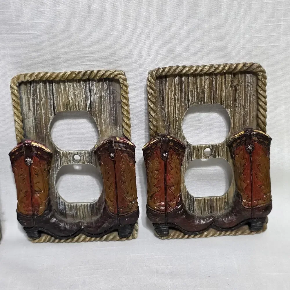 Western Cowboy Outlet Covers Boots Horseshoe Rustic Switch Plate Covers Set Of 4
